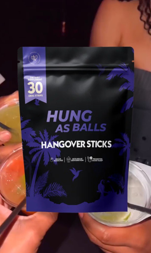 Hung As Balls hangover supplement product packaging